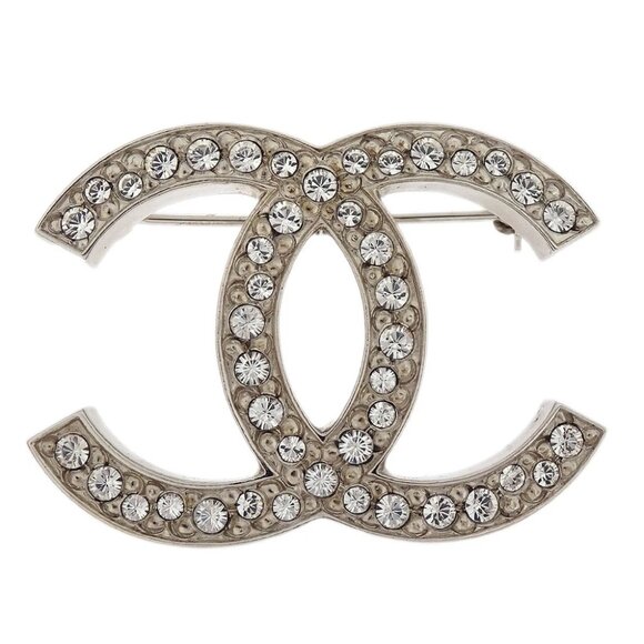 Chanel CC Brooch Pin Silver Rhinestone 13P 166204 - Picture 1 of 4